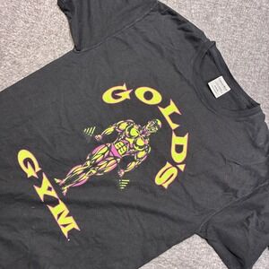 Vintage Gold's Gym Graphic T-Shirt Men Medium Black Neon Pink Yellow Bodybuilder